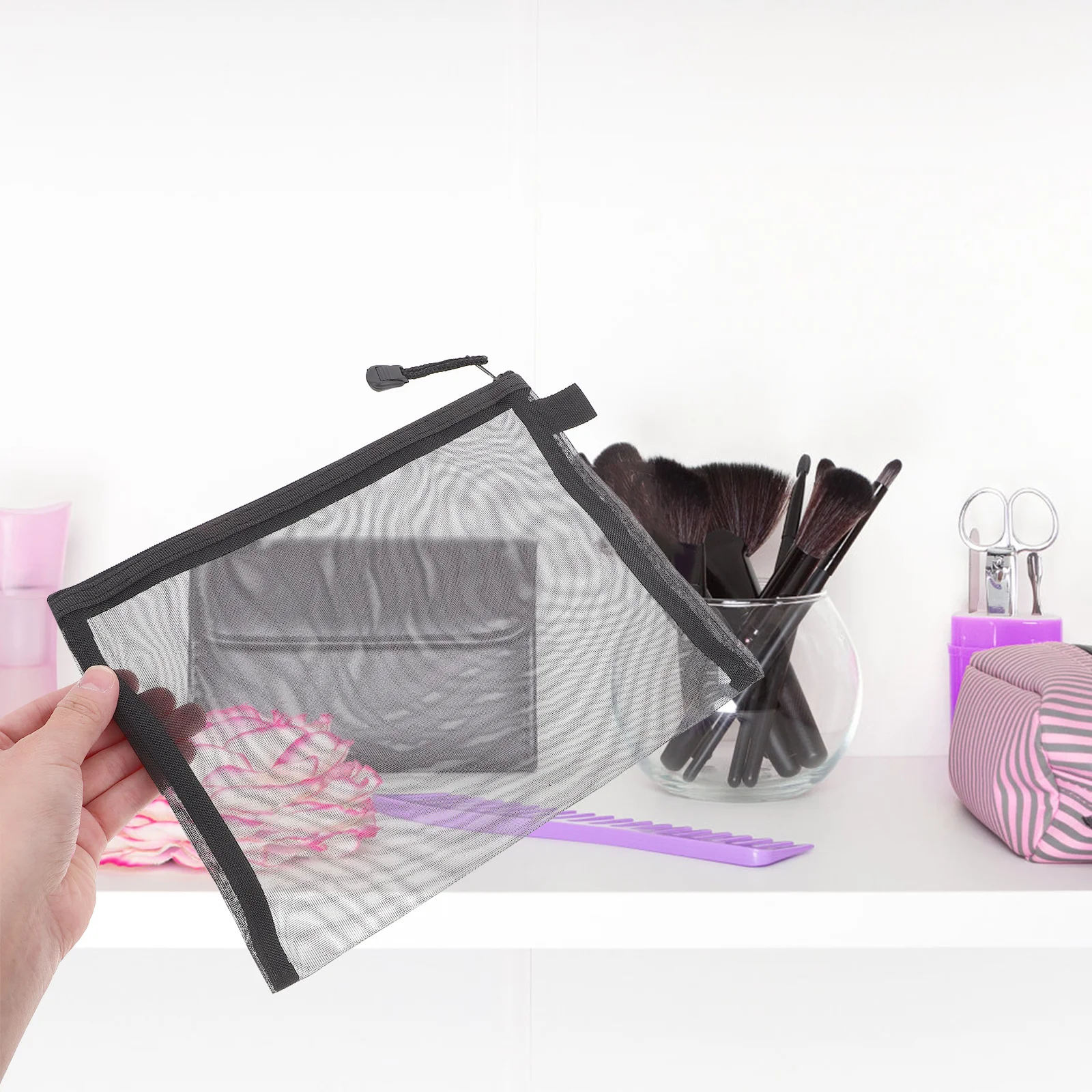 15 Stück Make-up-Reise-Organizer-Tasche, atmungsaktives Netz, Reißverschlusstaschen, Bleistiftaufbewahrung, kleine Taschen für den täglichen Geschäftsreisen, Urlaub