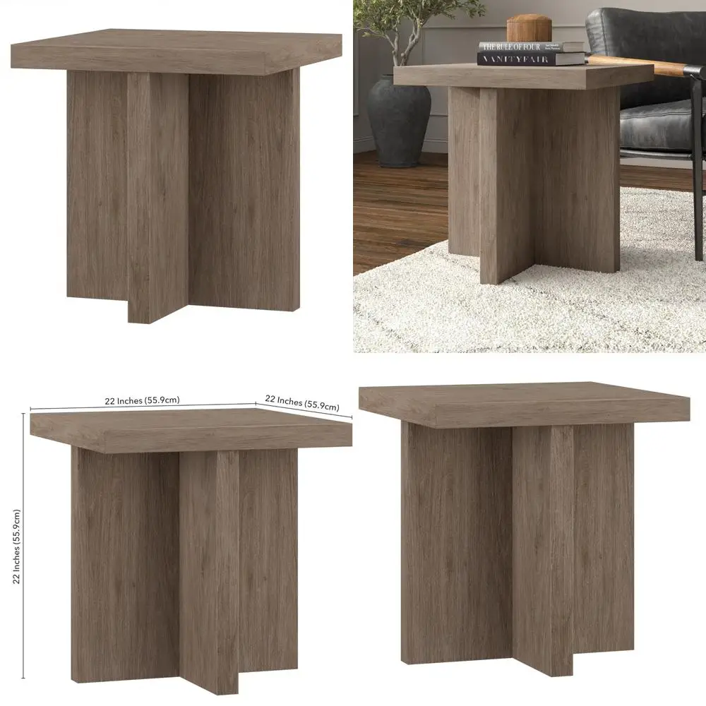 

Wide Square Side Table Weathered Gray Finish, Ideal for Home Living Room, Bedroom, Entertainment, Office Use