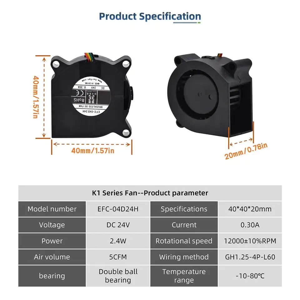 Creality K1/K1C/K1 Max Extruder Fan Kit 3010 Axial fan and 4020 Blower Fan DC24V Cooling Hotend Fan High Airflow 3D Printer part - 5