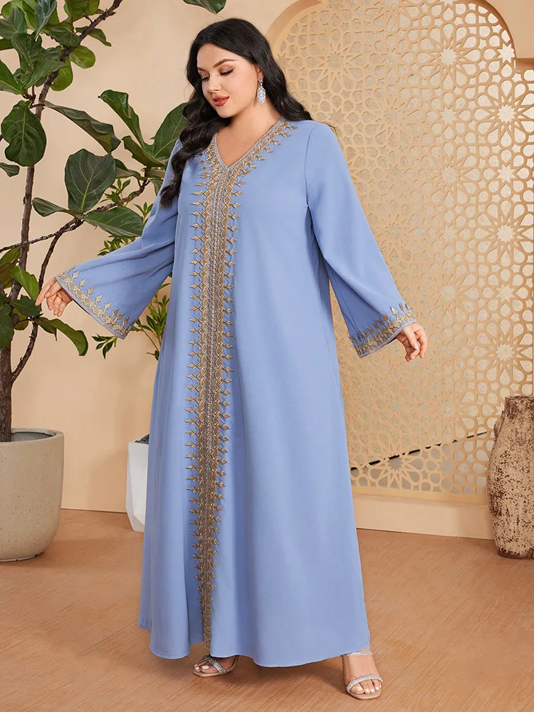 

Muslim Dress Women Lace Solid Color V-Neck Long Dress Jalabiya Arabic Dubai Oman Qatar Turkish Abaya Moroccan Kaftan Islamic