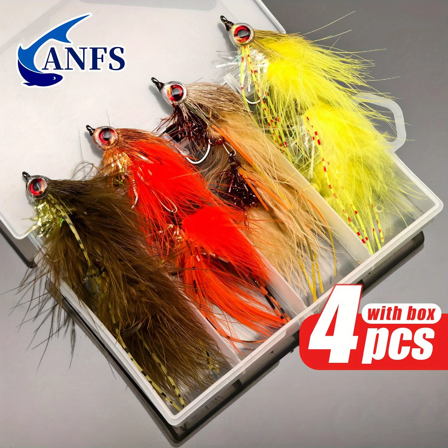 ANFS 4 Stück Big Streamer Fly Fish Suspending Salzwasser Streamer Fly Stinger Hook Forelle Pike Bass Muskie Fishing Lure Baits