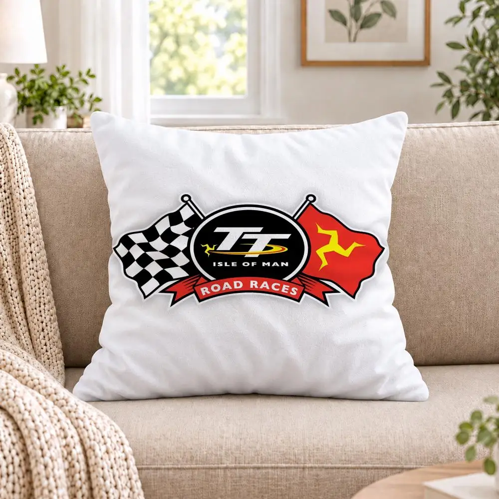 I-Isle Of Man TT Cushion Cover Short Plush Double-Sided Printing Sofa Bedroom Pillow Case Aesthetic Home Decor