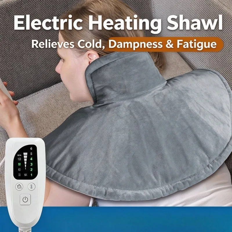 Adjustable Electric Heated Shawl Heating Neck Shoulder Wrap Warm Heated Cape with US & UK Plug for Home Office Use