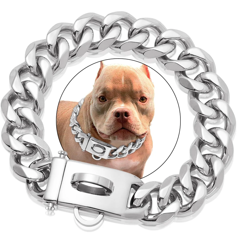 19MM Gold Dog Chain Collar Stainless Steel  Chew Proof Cuban Link Chains for Large Dog