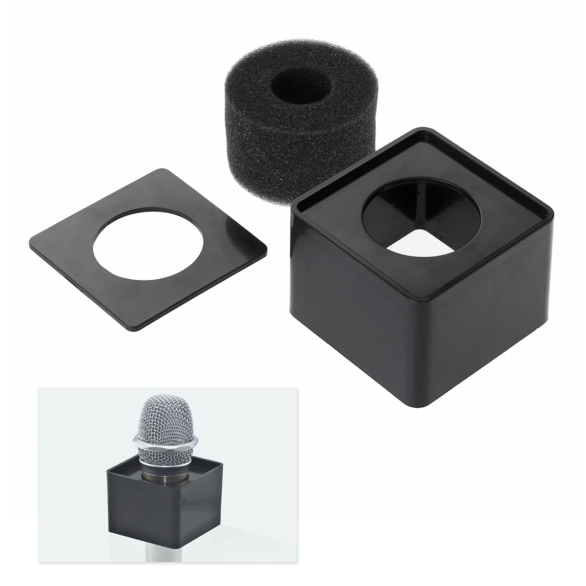 

Square Shaped Portable Microphone Station Logo Black ABS Plastic for Professional Interview Mic Adjustable Hole Diameter PVC