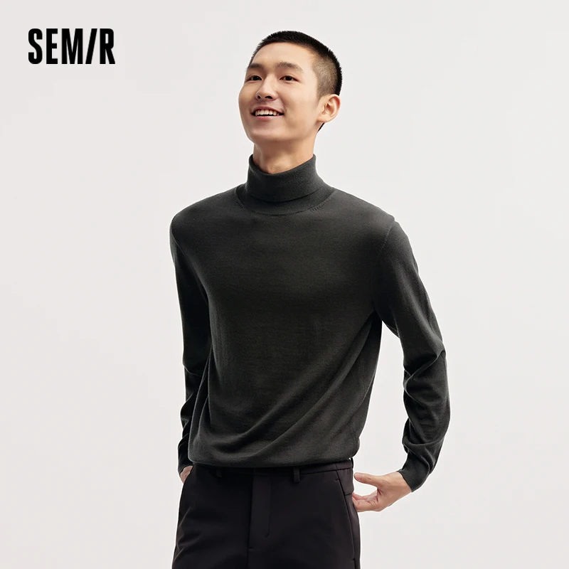 Semir Wool Sweater Men Machine-Washable Warm High Neck Sweater 2024 New Winter Base Layer Shirt Solid Color