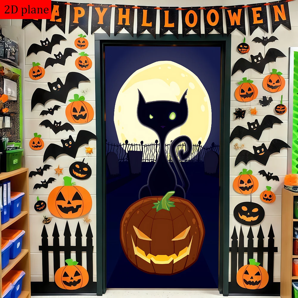 black cat pumpkin lantern full - moon cemetery Door frame decoration with high elasticity elastic band