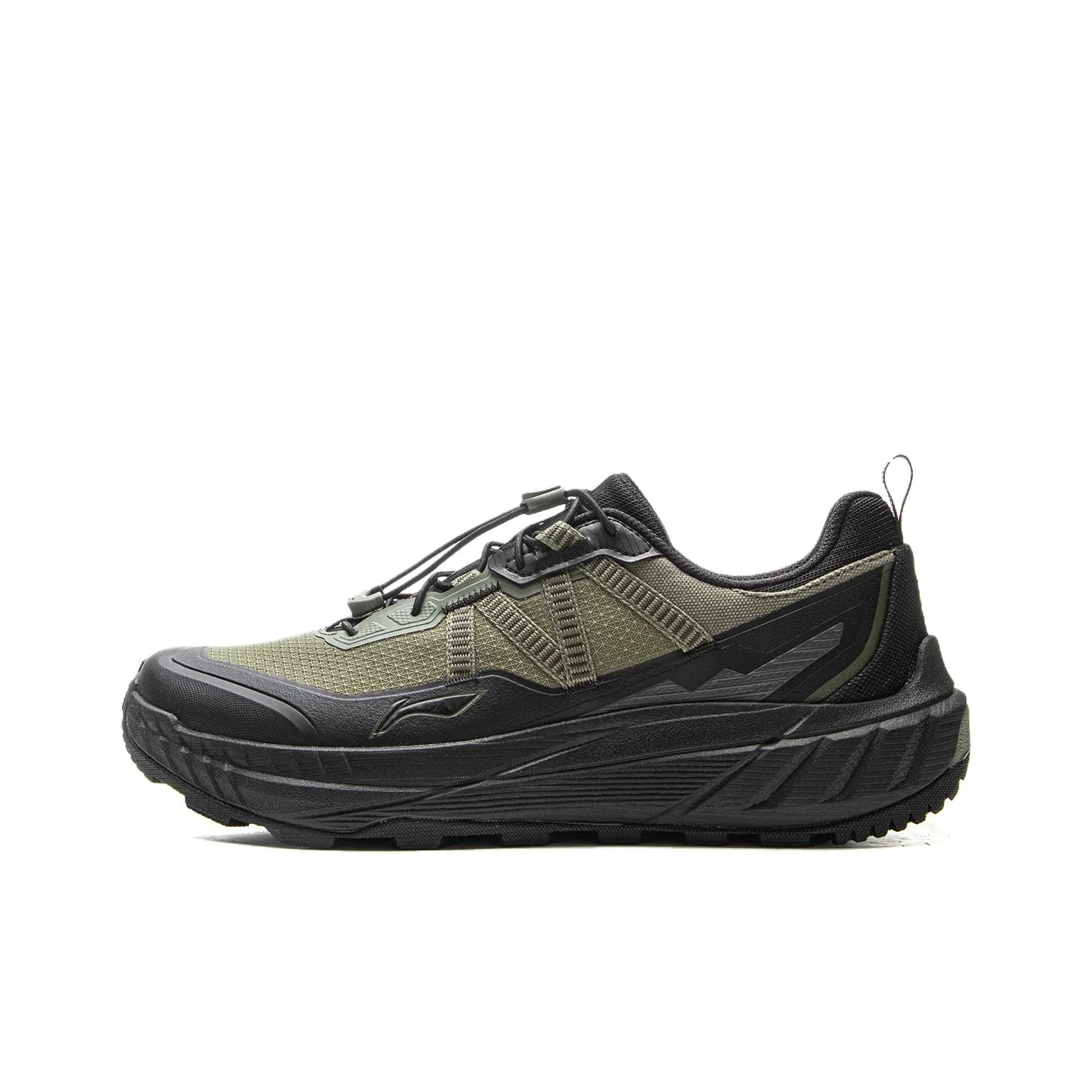 Li Ning Cushioning Slip Resistant Abrasion Resistant Rebound Low top Trail Running Shoes Men's Green Black ARSV161-1