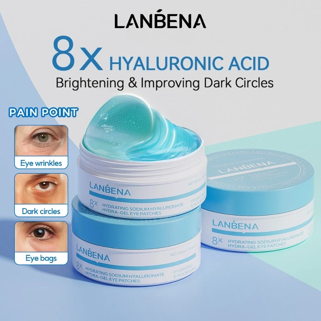 LANBENA Hyaluronic acid Hydra-Gel Eye Patches 60pcs/30pairs Hydrated Moisturizing Anti-Puffiness Dark Circle Eye Mask