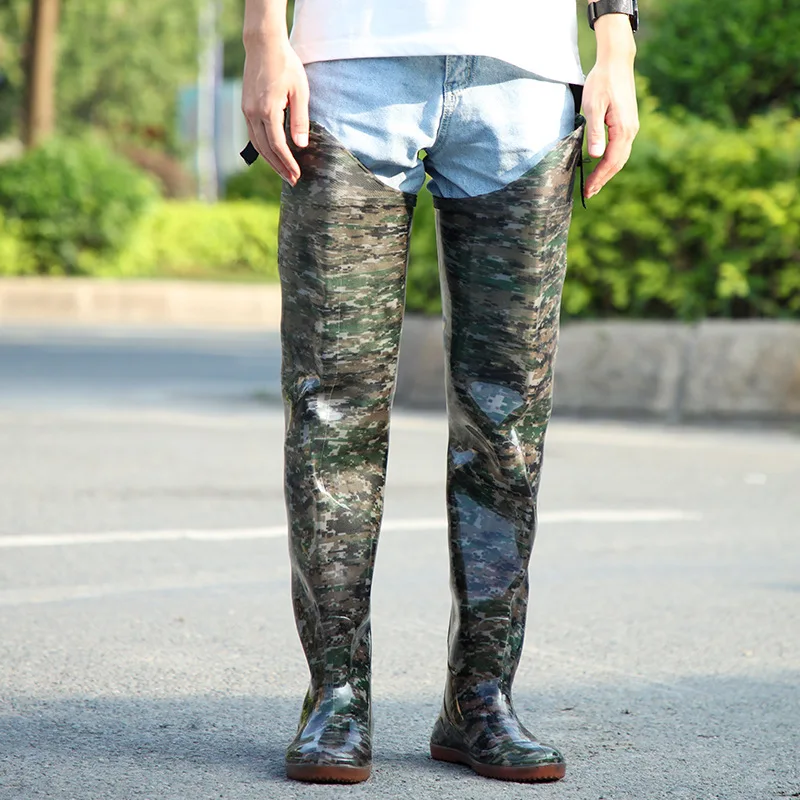 Thickened PVC Plastic One-piece Fishing Pants Over The Knee Water Wading Trousers Rice Paddy Transplanting Shoes