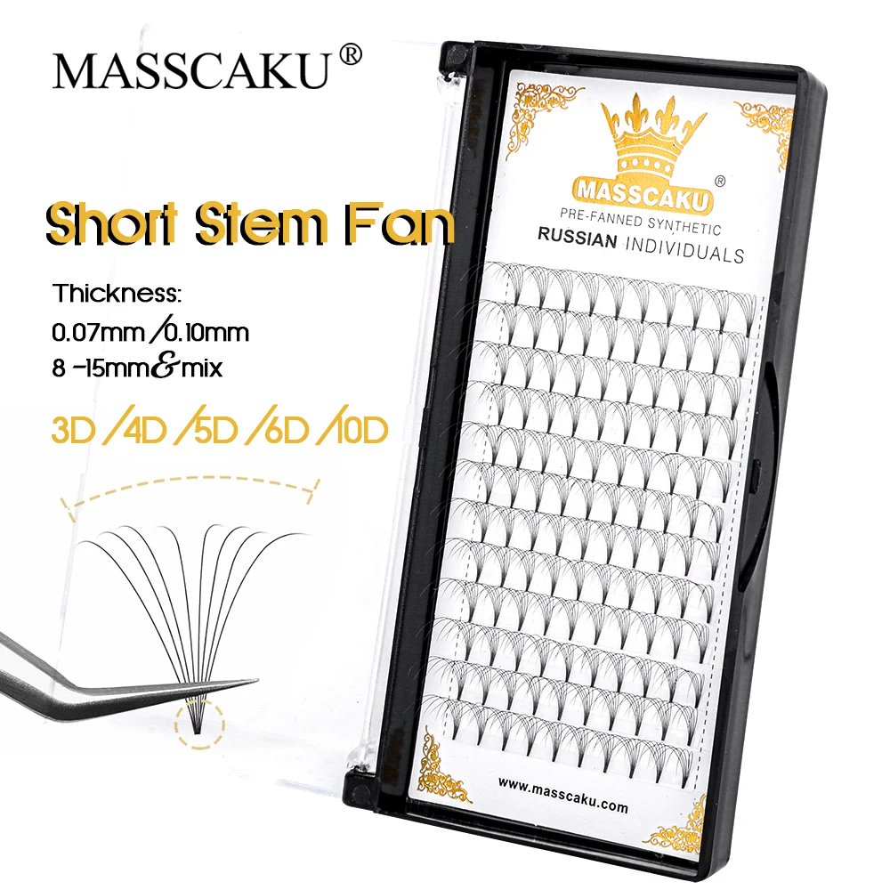 Wholesale Short Stem Premade Volume Fans Eyelash Extensions C/D Curl Soft Handmade Waterproof Thin Root False Eyelashes Tools