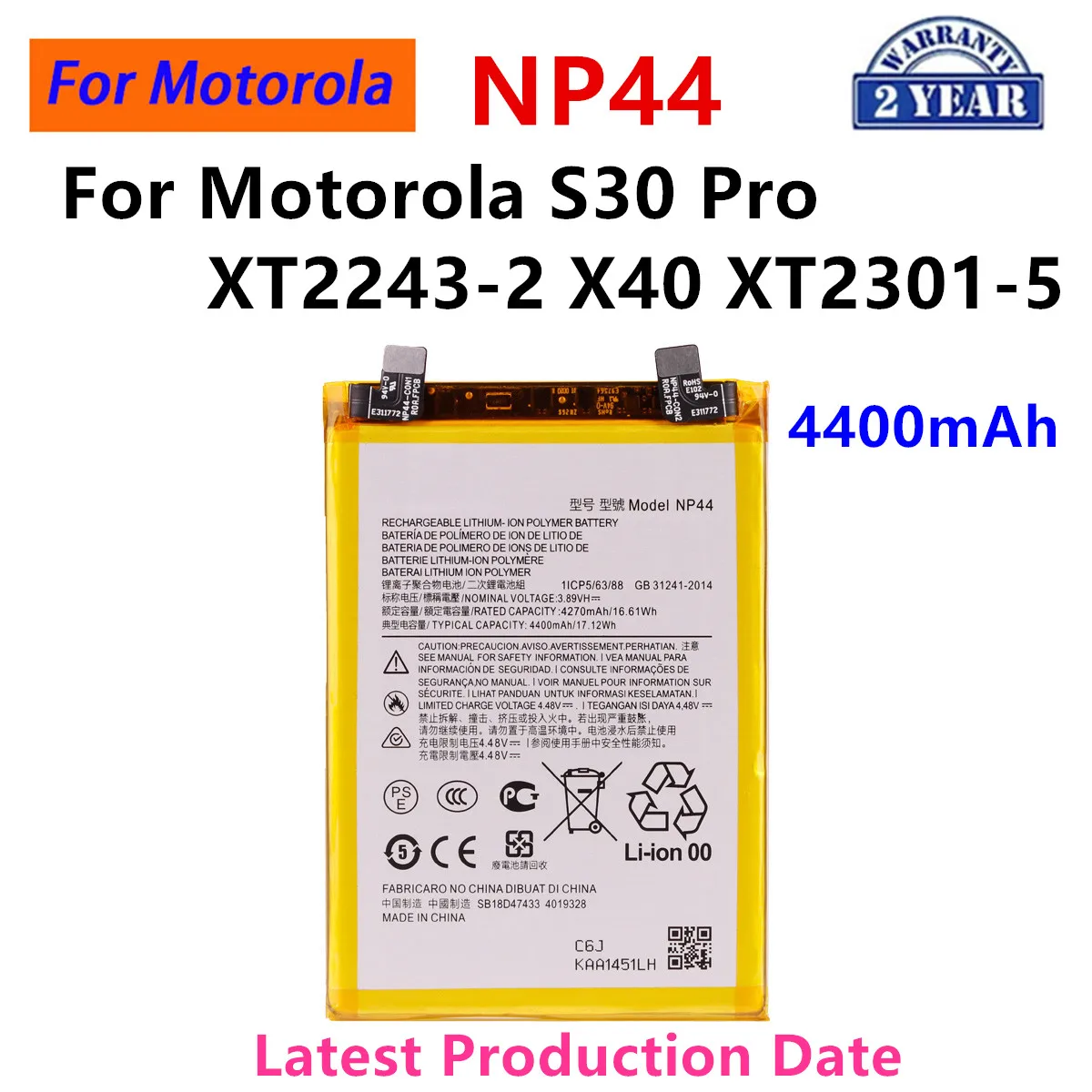 

Brand New NP44 4400mAh Battery For Motorola S30pro S30 Pro XT2243-2 X40 XT2301-5 Mobile phone Batteries