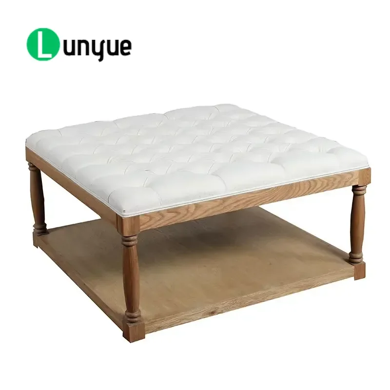 Nordic Square Ottoman Stool Coffee Table with Wooden Legs Custom Fancy Footrest for Living Room Bedroom Outdoor Home Decor