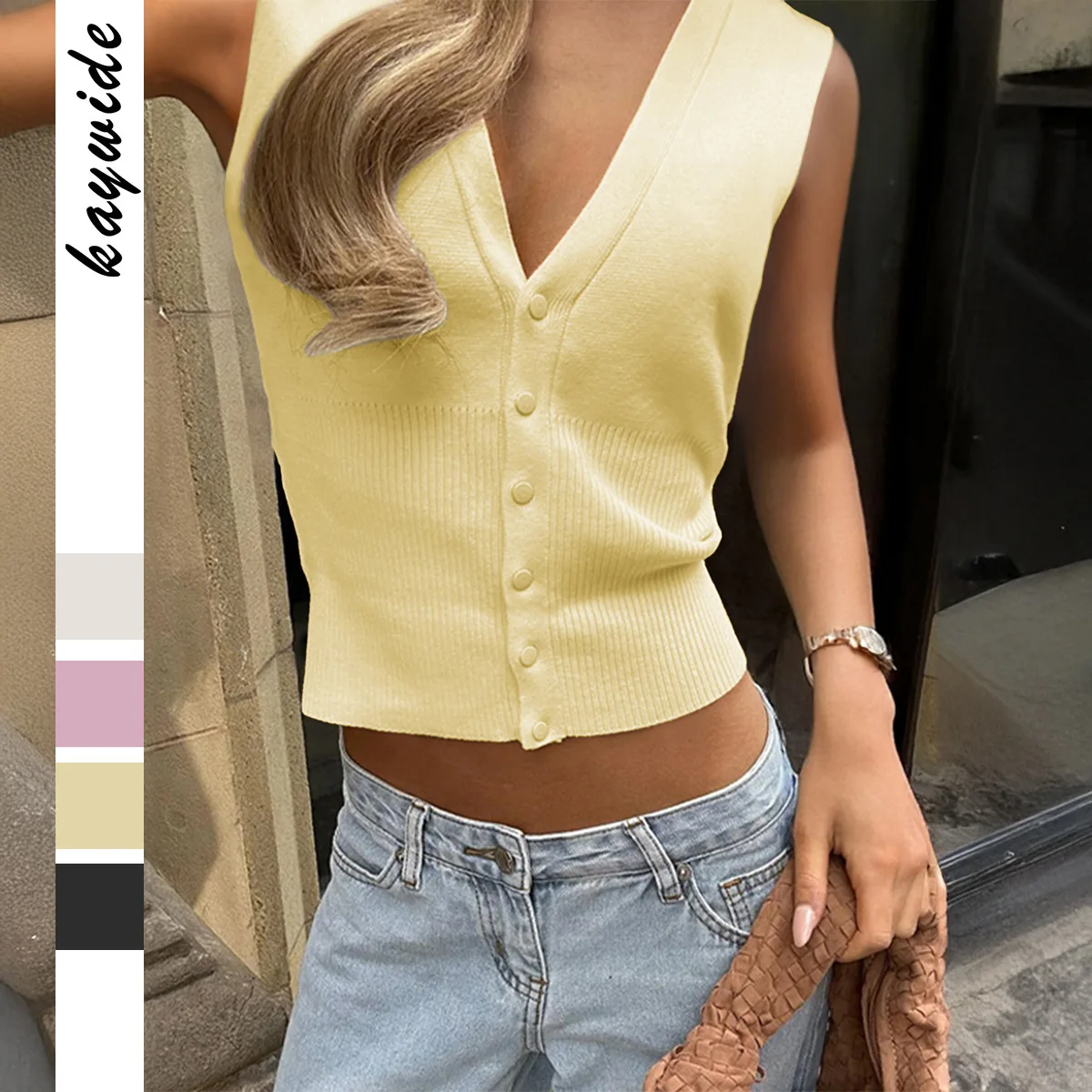 

Women's Solid Color Button T-shirt Vest Kai Kuo European And American Style Leisure Vacation Spring/Summer Independent Station