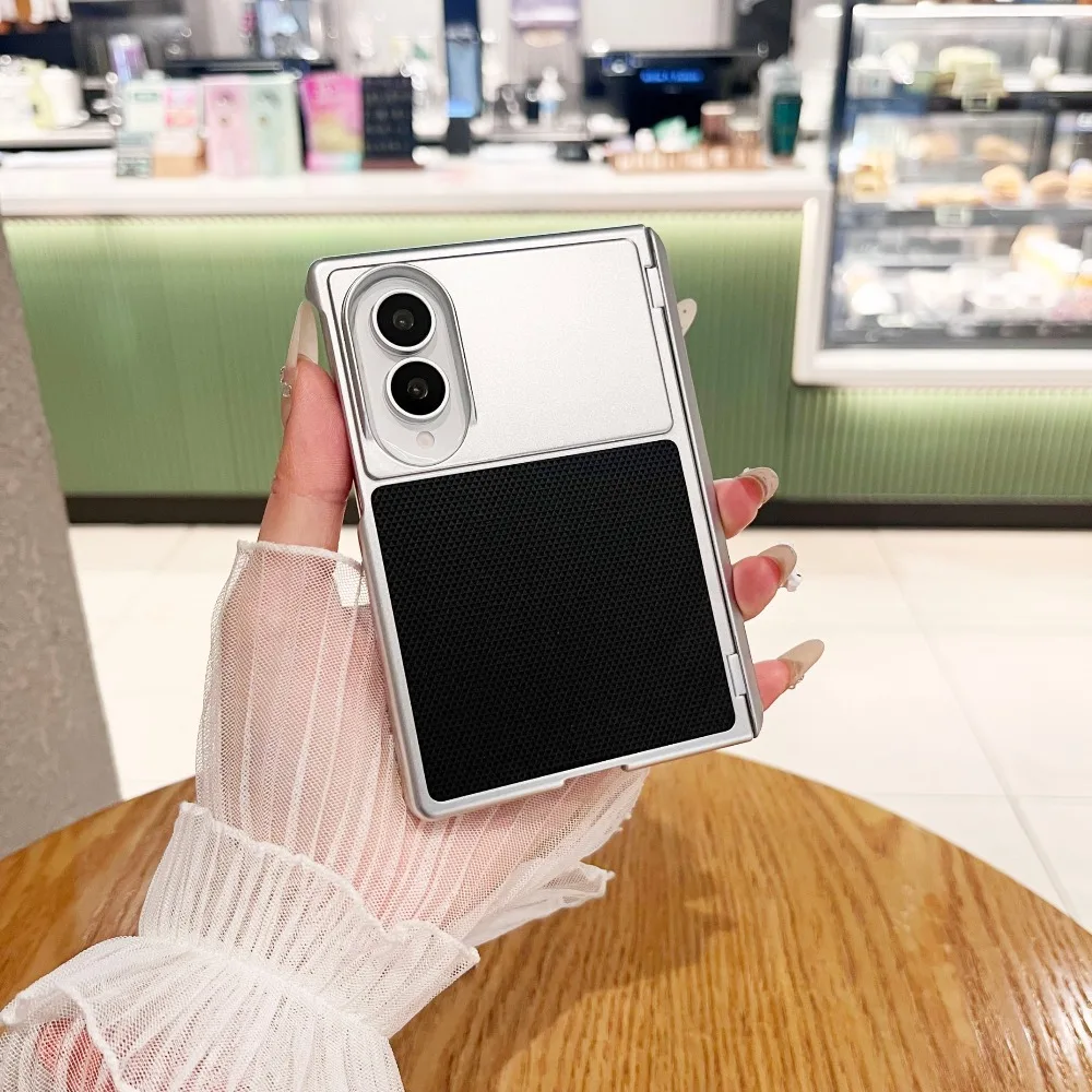 Business Electroplated Frosted Leather Phone Case for Samsung Galaxy Z Fold 8 Shockproof Hard Shell Hinge Protective Cover Funda
