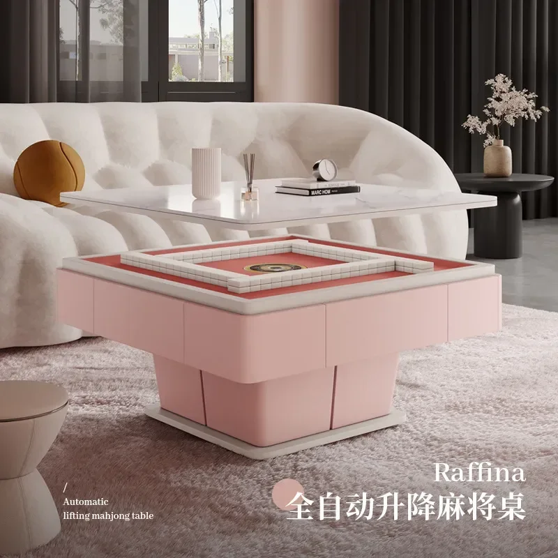Dingli Honest Wood Lifting Mahjong Table Coffee Table Dual Purpose Integrated Living Room Household Multifunctional Pink