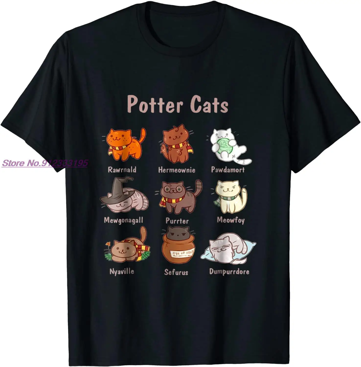 Potter Cats t-shirt, Funny Gifts For Cat Lovers Tshirt Man Funny Slim Fit Tops Shirts Cotton T Shirt Fashionable