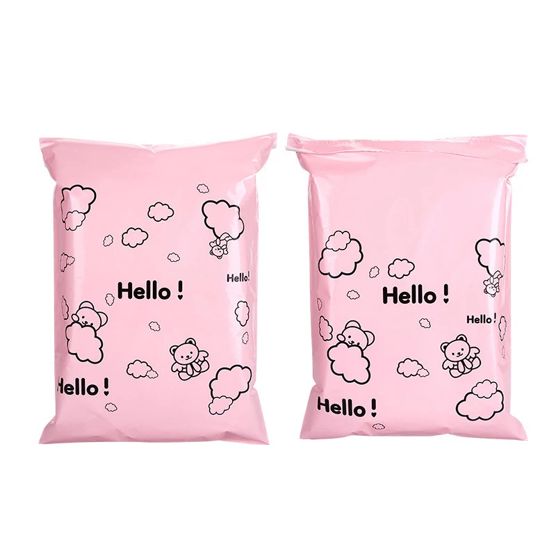 17x30cm/25x35cm Pink Poly Mailers Cute Bear Print Courier Envelope Hello Plastic Express Packing Bags Clothes Mailing Bags 10Pcs