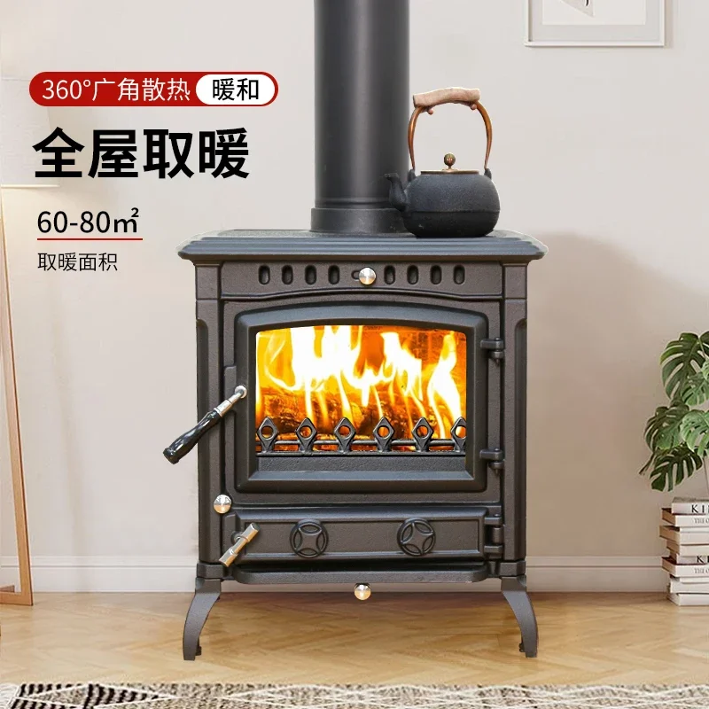 Fireplace real fire firewood indoor heating cast iron firewood rural winter heating villa firewood