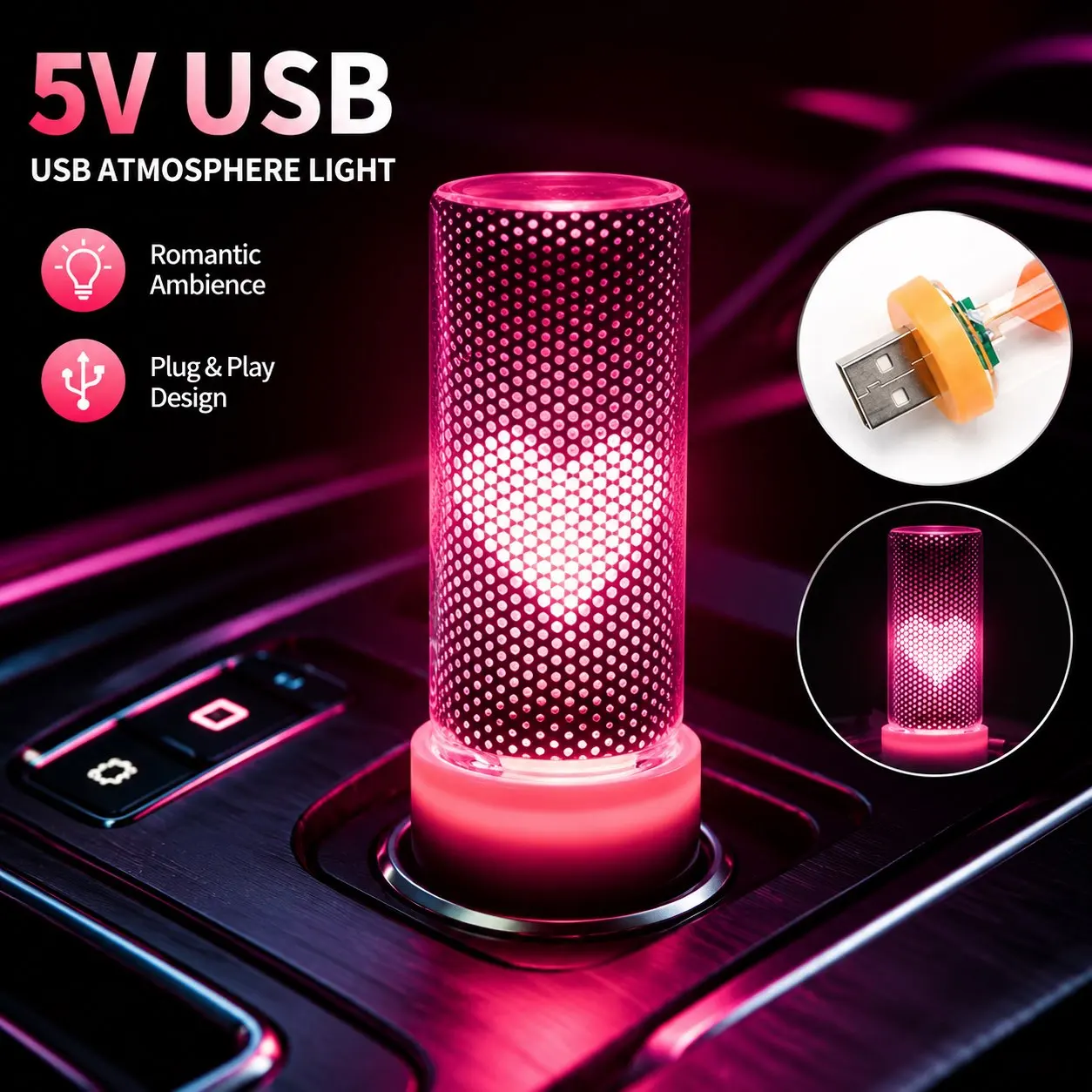New USB Mini Candle Light Plug and Play Heart Filament Lron Net Clear Glass Night Light for Car Home Room Laptop PC Decoration