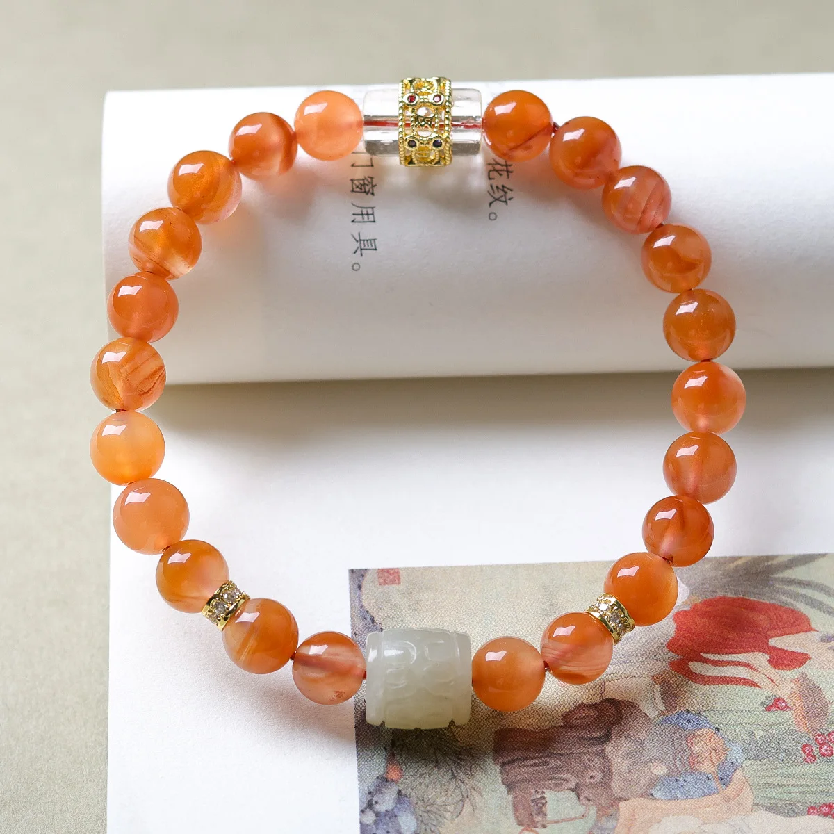 New 2026 Natural Southern Red Agate and Hetian Jade Single Loop Bracelet Original Chinese Style Wrist String Gifts