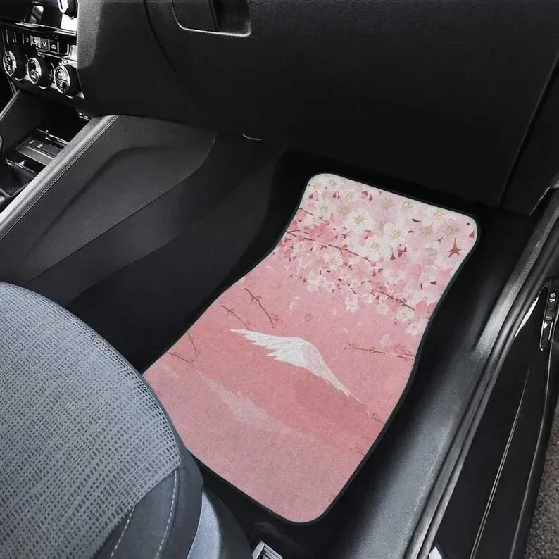 

Japanese Mount Fuji Cherry Blossom Car Floor Mats, Cute Pink Japanese Sakura Anime Interior Decor Car Accessories Women Car Mat