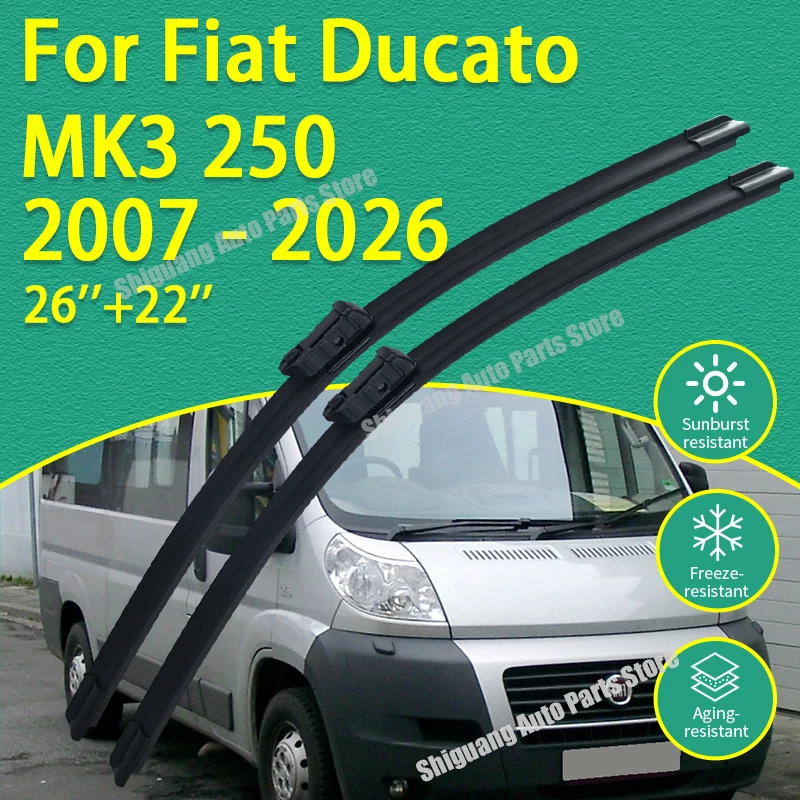 Image of Vordere Silikonbeschichtete Scheibenwischer für Fiat Ducato MK3 250 2007 - 2026 Auto-Wischer Windschutzscheiben-Wischerblätter Zubehör 2008 2009