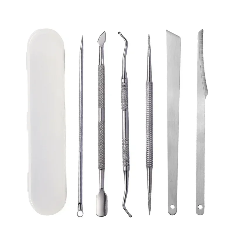 1-7Pcs Stainless Steel Cuticle Pushers Pedicure Knife Dead Skin Scissor Acne Needle Set Trim Tool Nails Manicure Art Tools