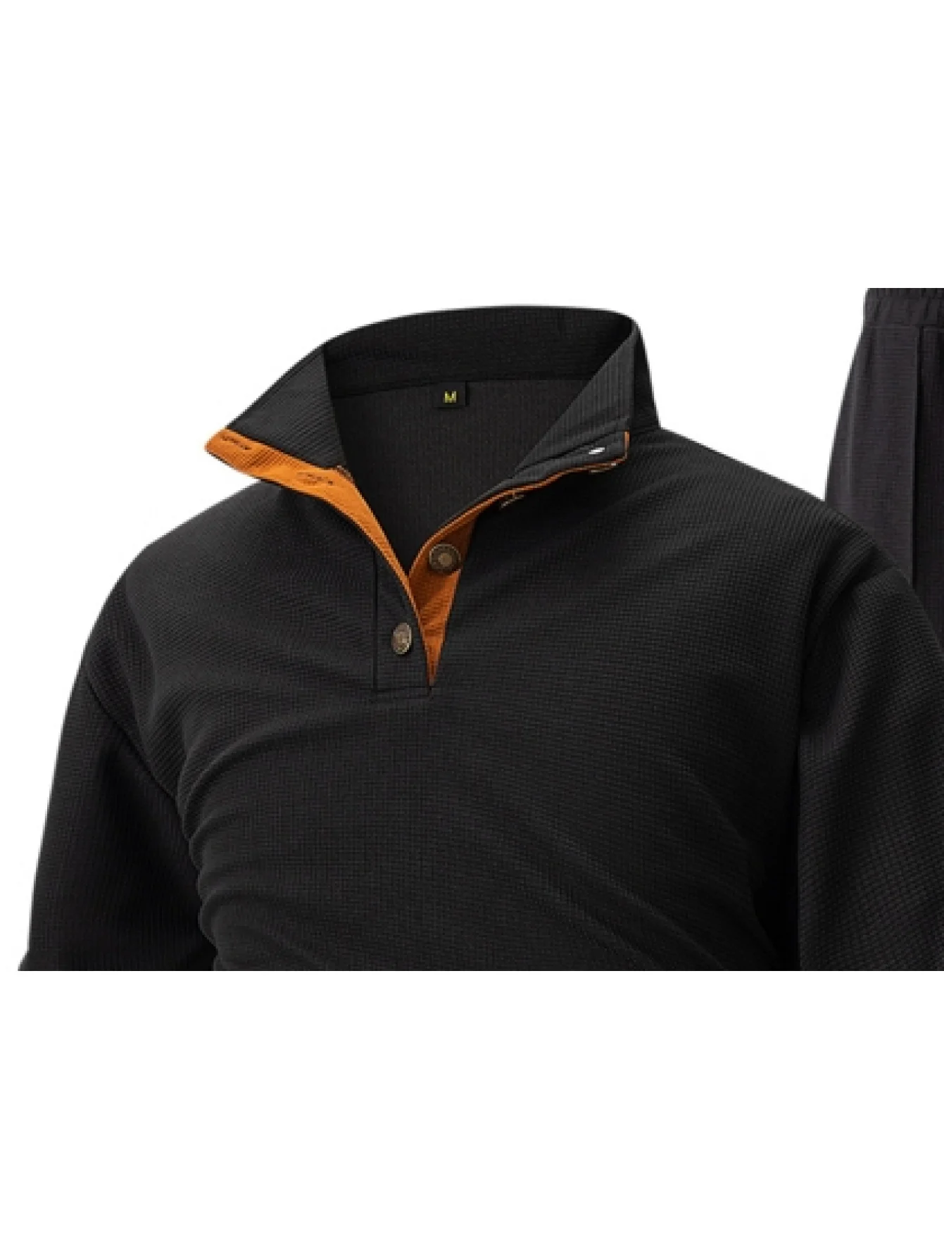 Conjunto de pantalones y sudadera con capucha de manga larga para hombre, nuevo estilo americano, cuello levantado, botón, protección del codo, color bloqueado, otoño