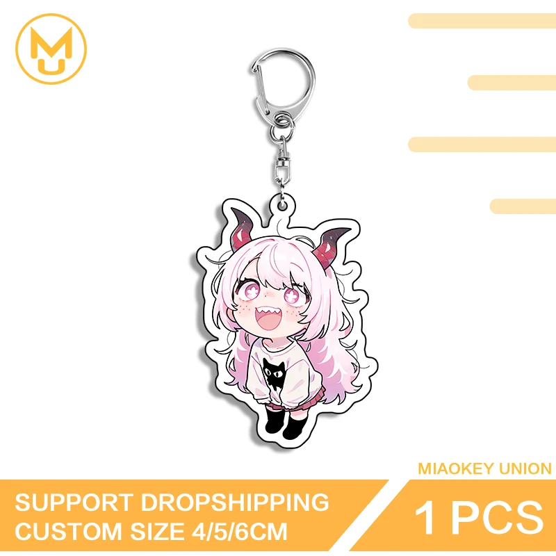 Lovely Pink Hair Demon Girl Lively Waterproof Double Sided Keyring Versatile Premium For Backpack Clothes Hat Jewelry Gifts