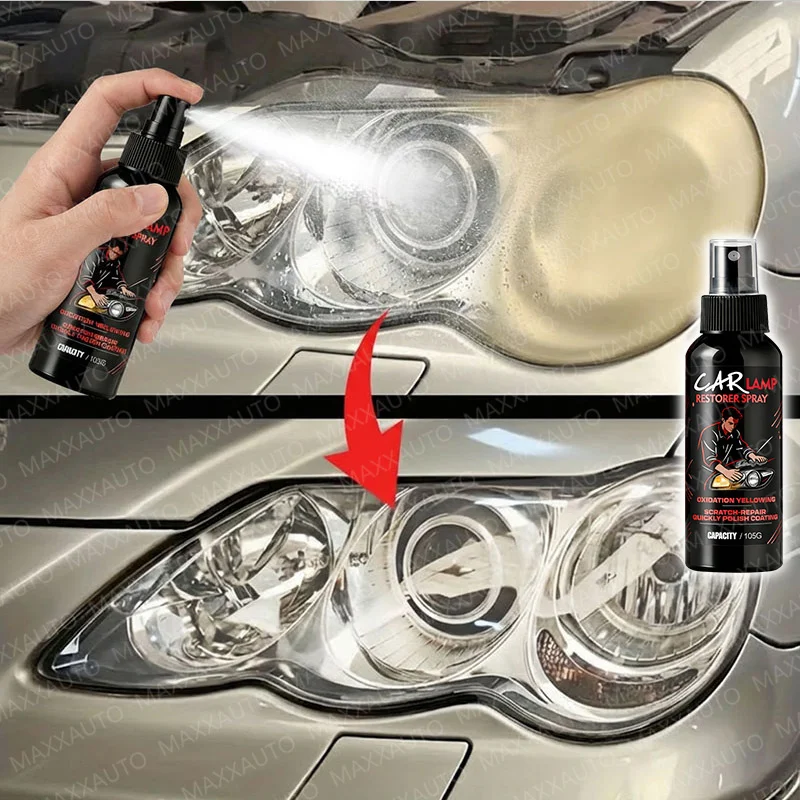 Car Lamp Restoration Polish Spray Kit - Headlight Scratch Remover & Oxidation Cleaner Repair Paste for Headlamp Assembly Liquid