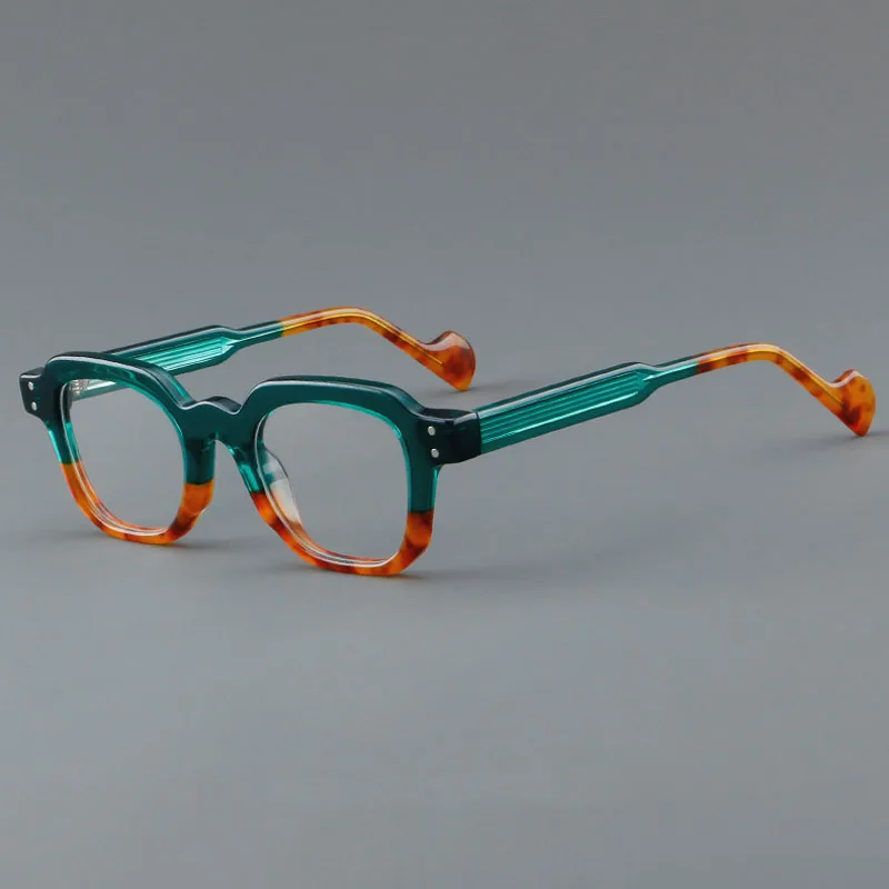 Men Women Fashion Retro Small Square Green Orange Blue Leopard Color Blocking Acetate Presbyopia Reading Myopia Glasses Frame