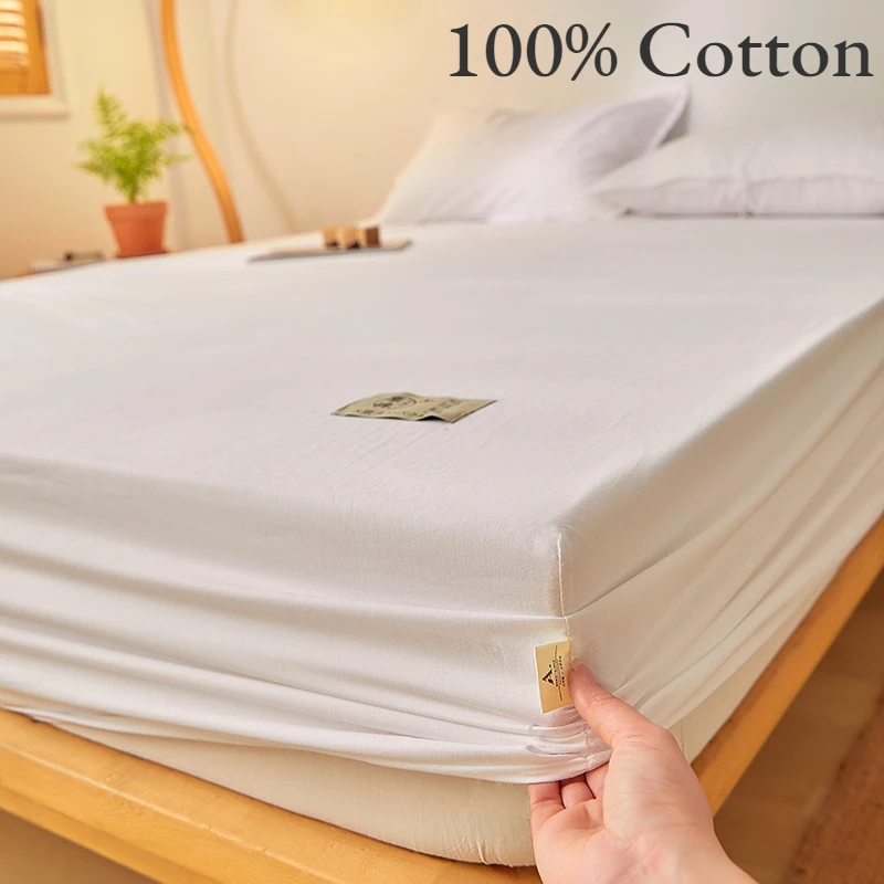 

Fitted Bed Sheet Luxury Egyptian Pure Cotton Mattress Cover Bedspreads Elastic Bed Linens Soft Bedsheet (Pillowcase Can Order)