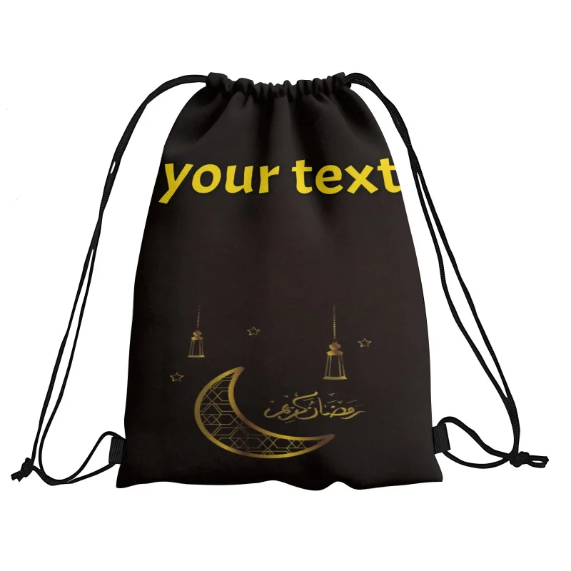 Mochila com cordão de texto personalizado de 3 tamanhos, saco de ginástica esportivo, saco de armazenamento multiuso, festival do ramadã, escola, viagens, praia, acampamento