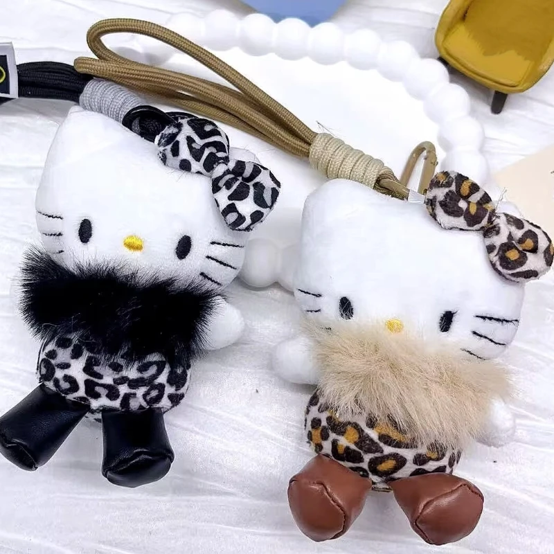 Novo gatinho bonito chaveiro de pelúcia dos desenhos animados leopardo padrão gatinho animal brinquedo de pelúcia mochila pingente carteira pingente presente decorativo