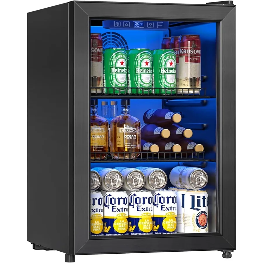 ثلاجة ومبرد للمشروبات قائمة بذاتها لبيرة الصودا أو النبيذ 90 علبة ثلاجة صغيرة مع باب زجاجي ودرجة حرارة رقمية