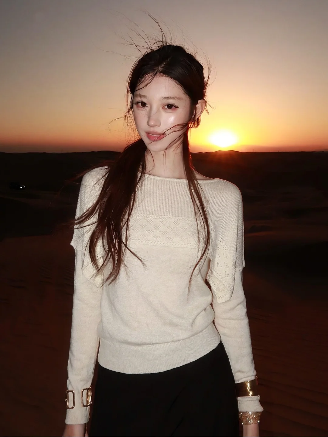 Korean Style round Neck Knitted Sweater with Shawl Fake Two-Piece Slim Fit Milk Tea Color High-End Unique Top for Women