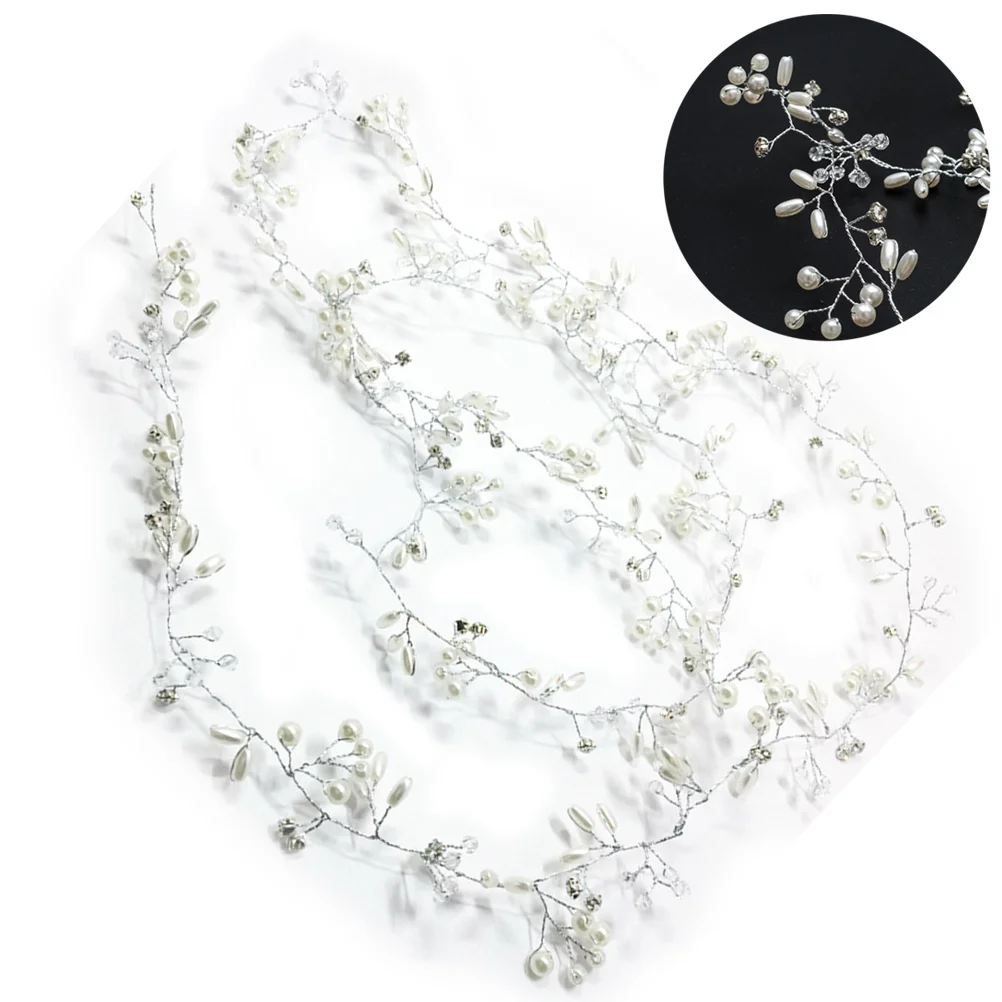 

50cm Silver Wedding Headwear Handmade Pearl Bridal Hairband Elegant Hair Accessory for Weddings Engagement Prom Party Women