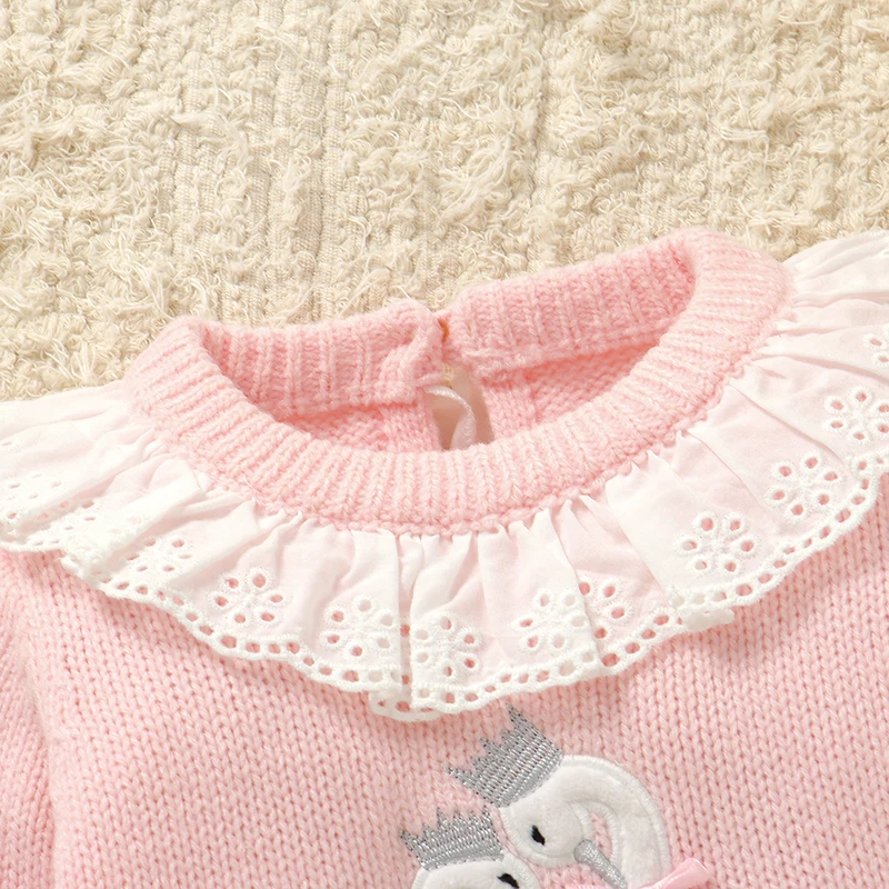 Pink Baby Girls Rompers Clothes 0-9m Cute Goose Knitted Newborn Infant Long Sleeve Jumpsuits One Pieces Toddler Overalls Outfits