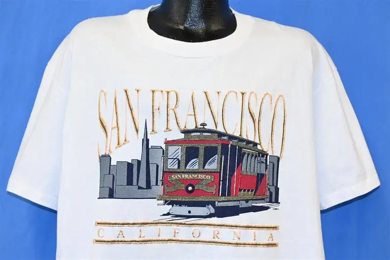 90s San Francisco Trolley Car Puffy Paint California Tourist t-shirt Extra Large