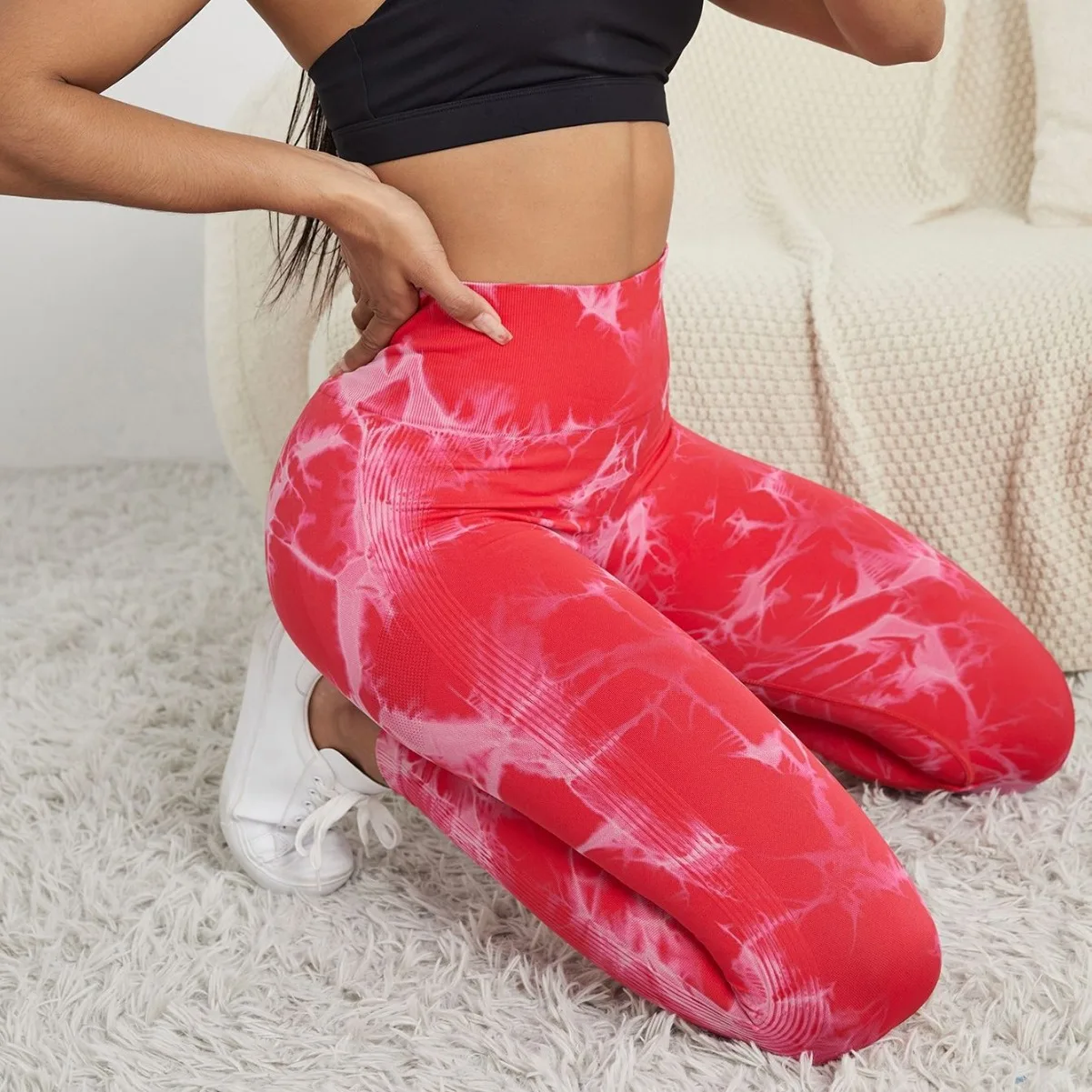 Brand new cross-border peach butt-lifting pants with floating high-waisted belly-controlling yoga fitness pants seamless spor...