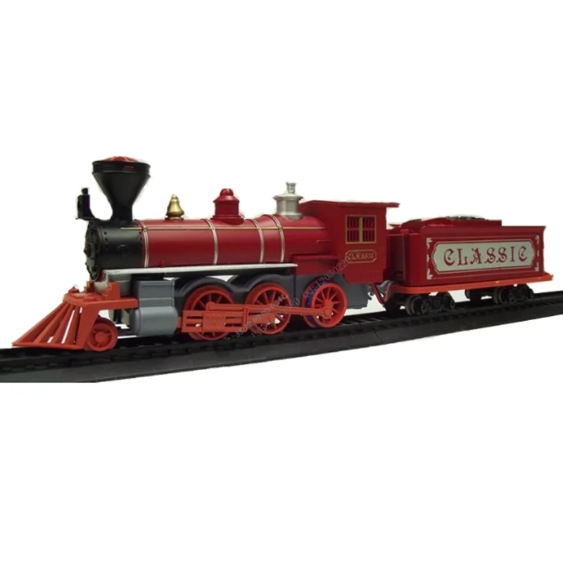 Mittelgroße Dampflokomotive und Eisenbahnmodelle mit Zubehör, statisches Ausstellungsspielzeug aus der Erwachsenenkollektion