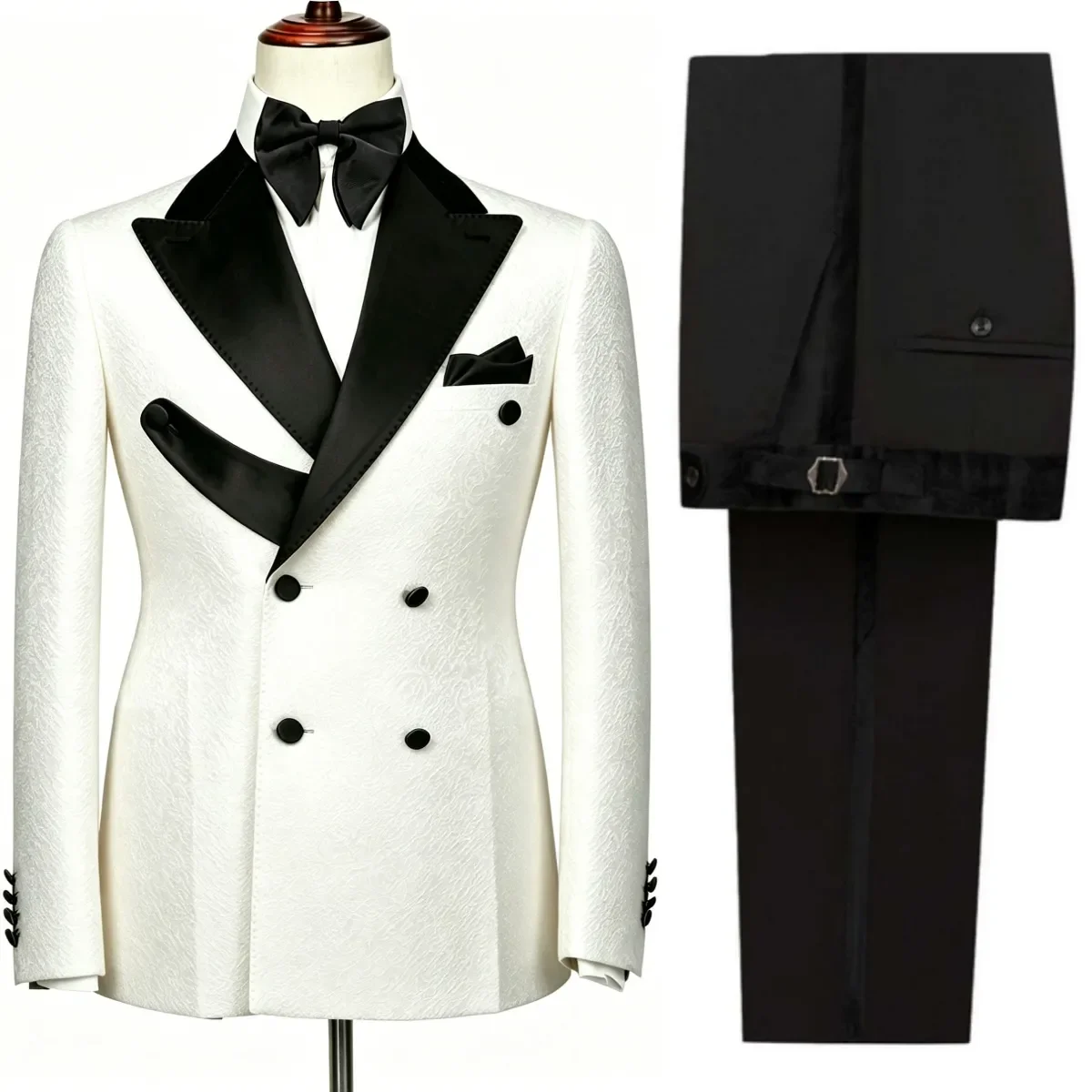 Design Wedding Tuxedos Jacquard 2 Piece Set Jacket Pants Men Suit Plus Size Double Breasted Evening Blazers Customized