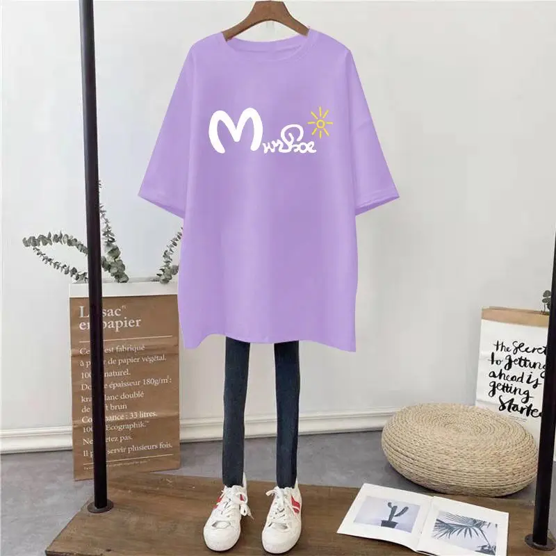 

Summer Short Sleeve Loose O-neck Pure Cotton T-shirt Women Casual Basics Pullover M-6XL Cartoon Printed Comfortable Top Tees