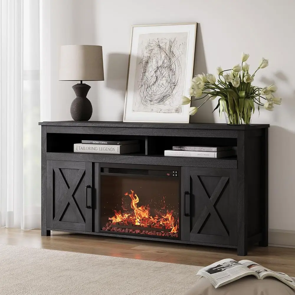 

58" armhouse ireplace TV Stand or TVs up to 65", 23" Electric ireplace Heater with Sound, Entertainment Center Media ole Table B
