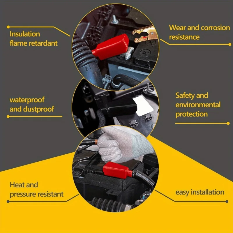 6 قطع من أغطية أطراف البطارية البلاستيكية - أكمام عازلة متينة للكابلات الإيجابية والسلبية، أحمر وأسود - مثالية للقوارب والسيارات