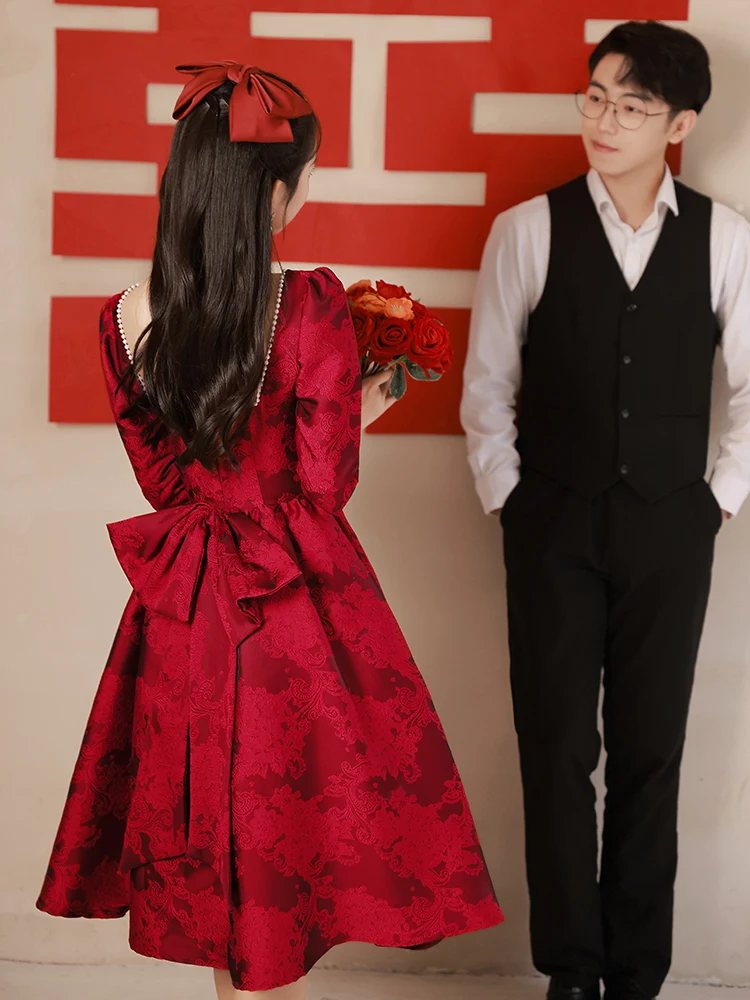 

Red Wedding Dr Small Size Bride Engagement Par Dr Korean Sle mid Waist Ball Gown for Wedding Celebration Everyday Wear