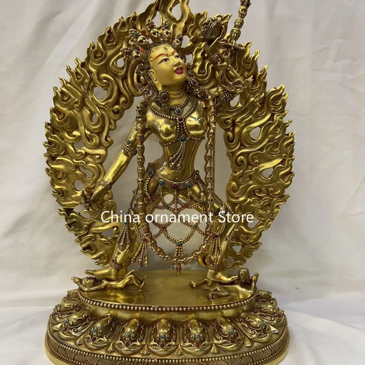 Naruo Kongxing mother Buddha statue 10 inches Seiko inlaid with precious stones Tibetan Buddhist utensils handicrafts pure handm