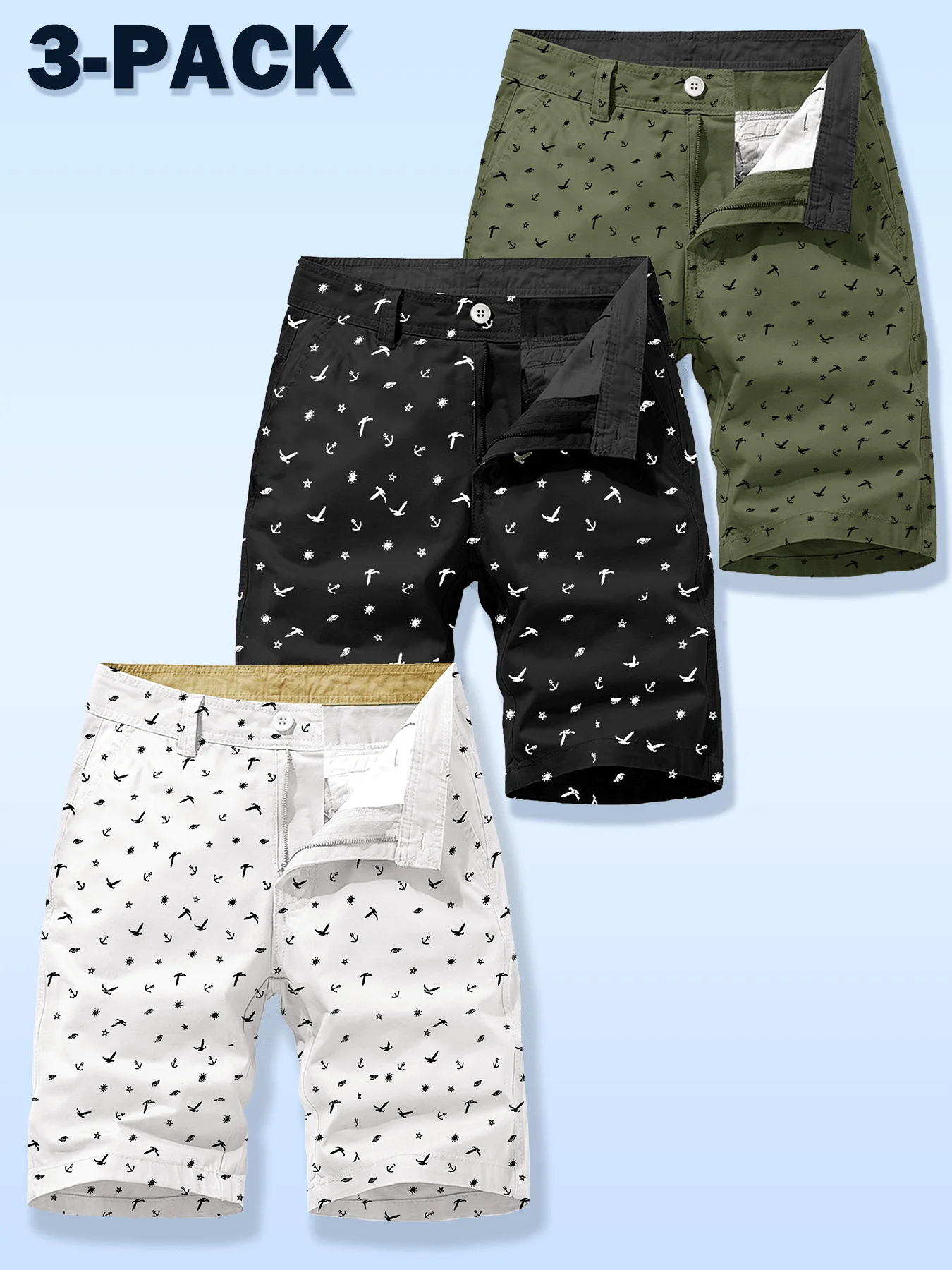 3-Pack Of Men's Casual Summer Printed Slim-Fit Shorts, A Perfect Gift For Husbands Or Boyfriends.