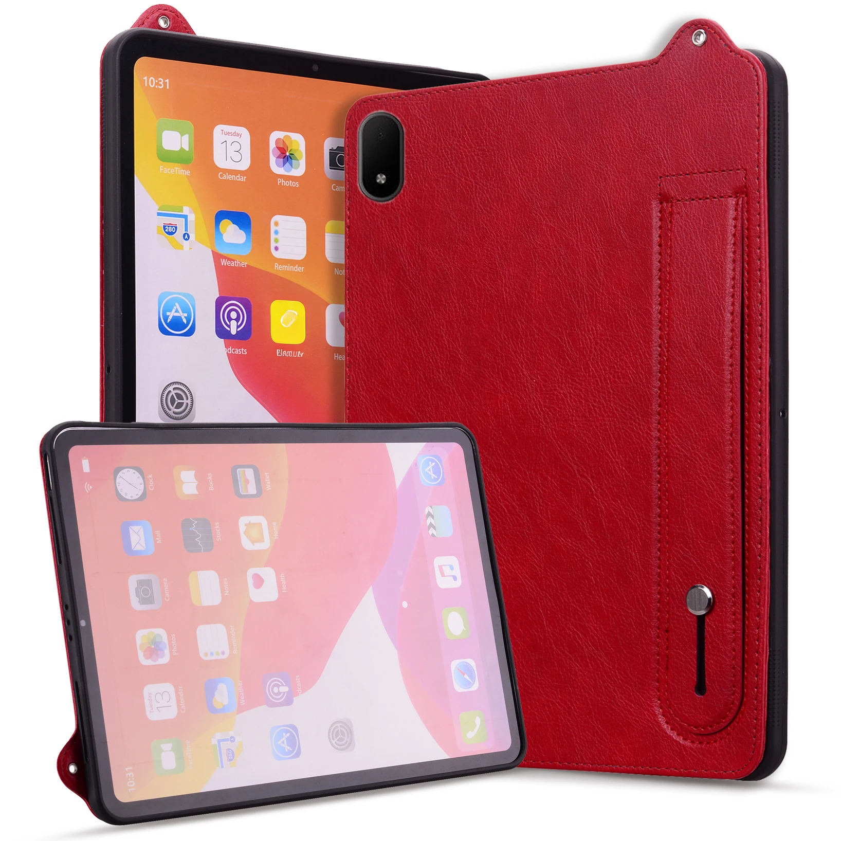 For Oppo Pad Mini Case Hand Strap Kickstand Leather Tablet Cover - Red